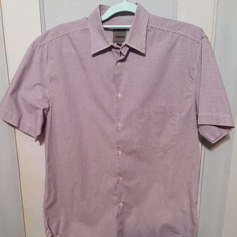 CIRO CITTERIO MEN'S SHIRT - SIZE MEDIUM - LAVENDER AND WHITE CHECKER DESIGN